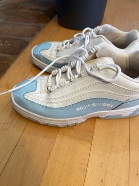 DC White Low-Top Sneakers with Light Blue Toe Accent